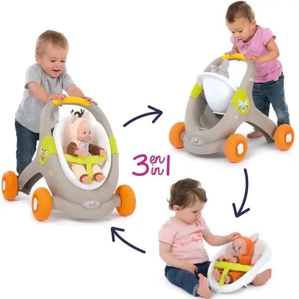 Детские ходунки коляска 3 в 1, Smoby толкатор візок для ляльок