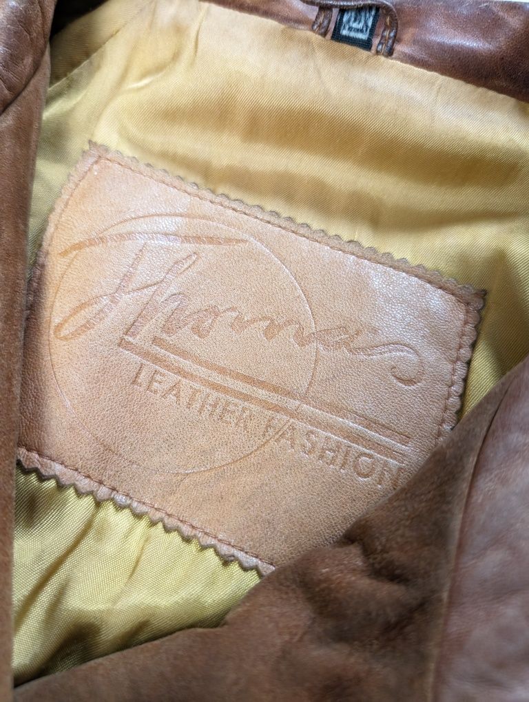 Brązowa zamszowa kurtka skórzana skóra naturalna prawdziwa vintage