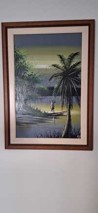 Quadro pintura a oleo, tema africano