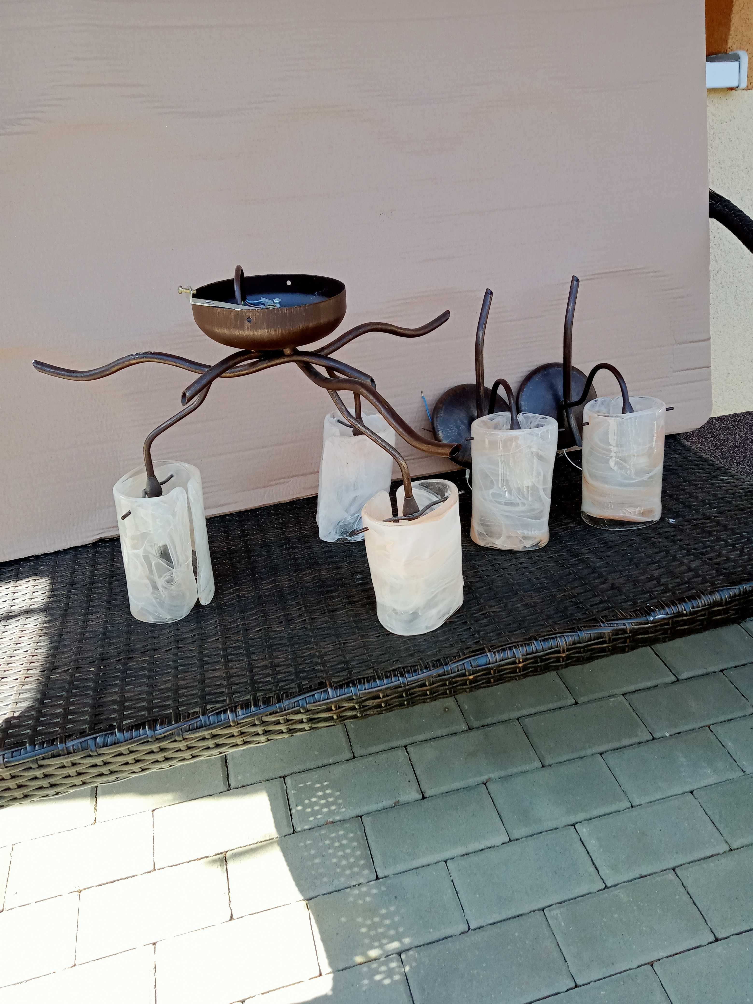 Lampa 3 kloszowa + 2 kinkiety ze szkła wyk.ręcznie