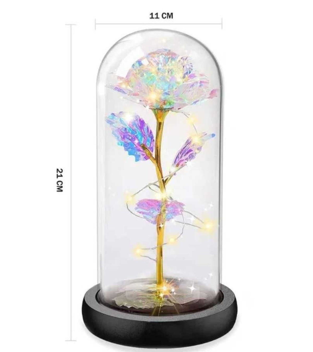 Wieczna róża w szkle, podświetlenie LED, 21cm, idealny prezent na