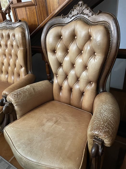 Conjunto de 3 sofás vintage em pele