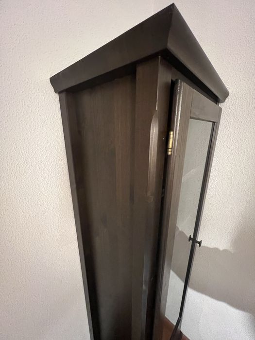 Estante de madeira com porta de vidro