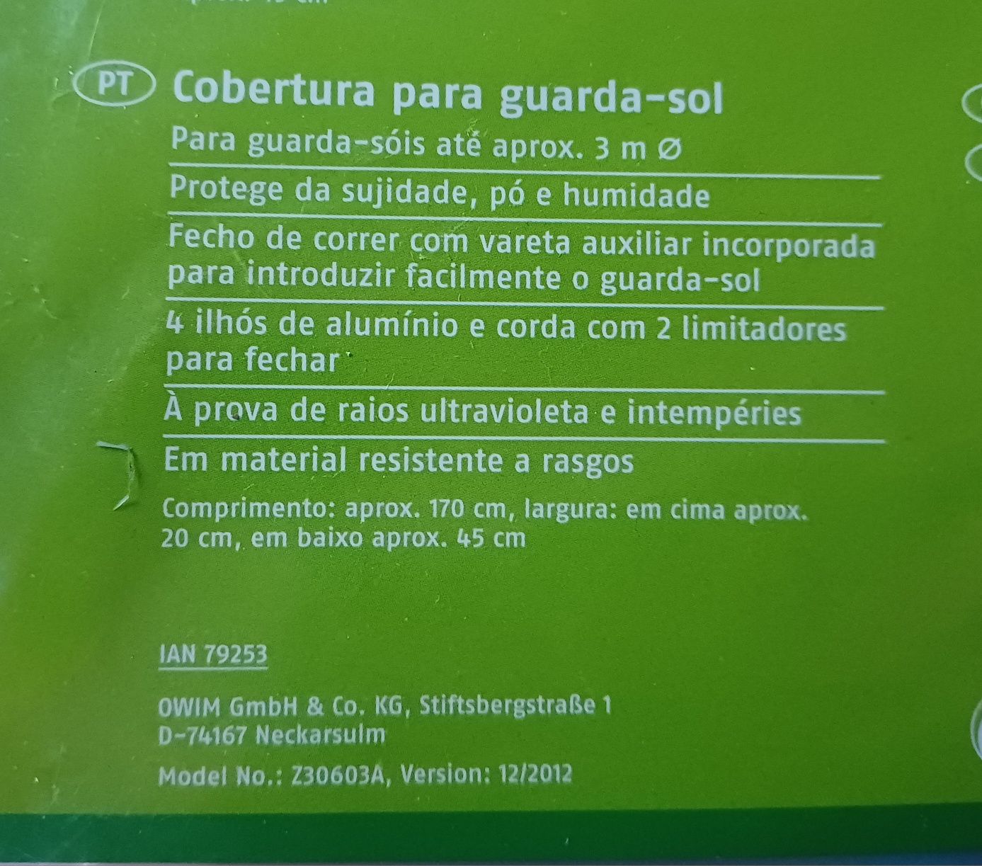 Funda / Capa Protetora para Chapéus de Sol - Nova
