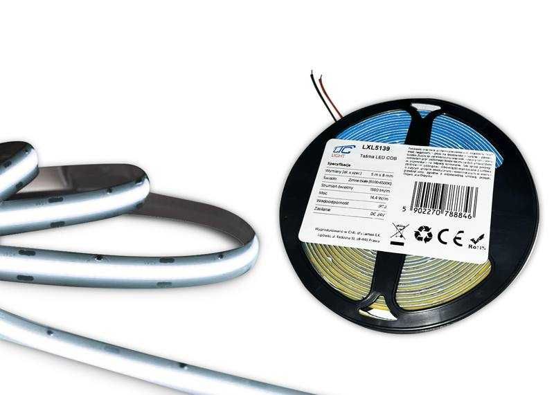 Sznur COB IP20 6000K 1500lm/m 14,4W/m rol.5m 24V