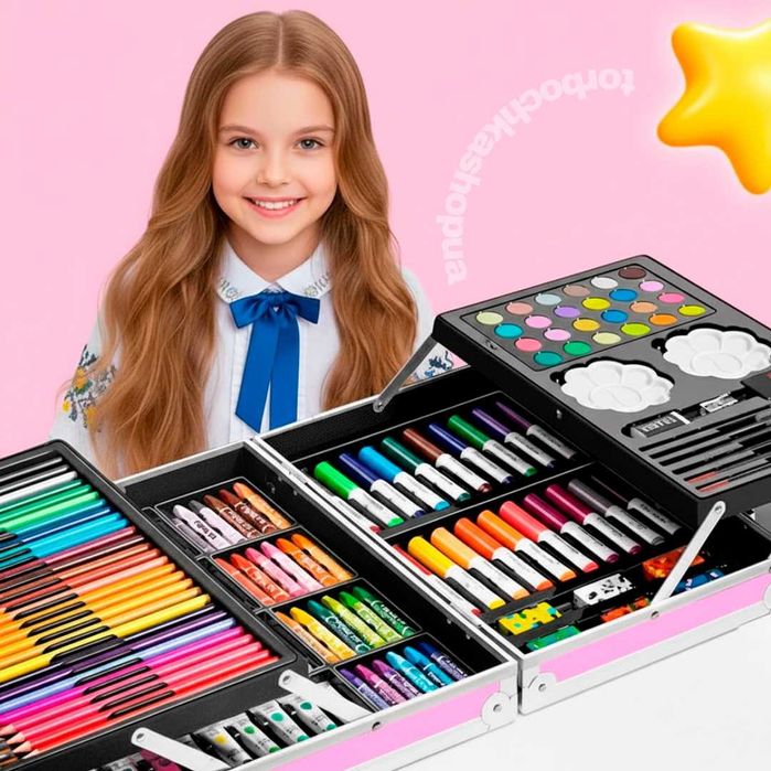 Набір для малювання у валізі Єдиноріг 145 предметів Рожевий Двоярусний