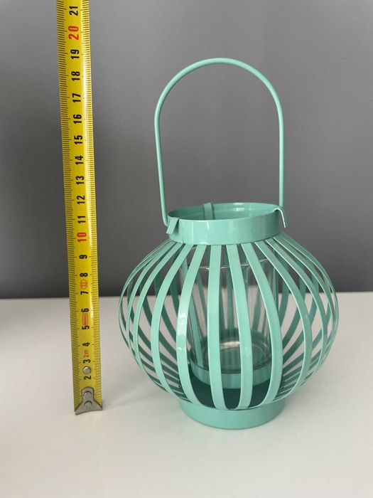 Świecznik lampion miętowy ażurowy