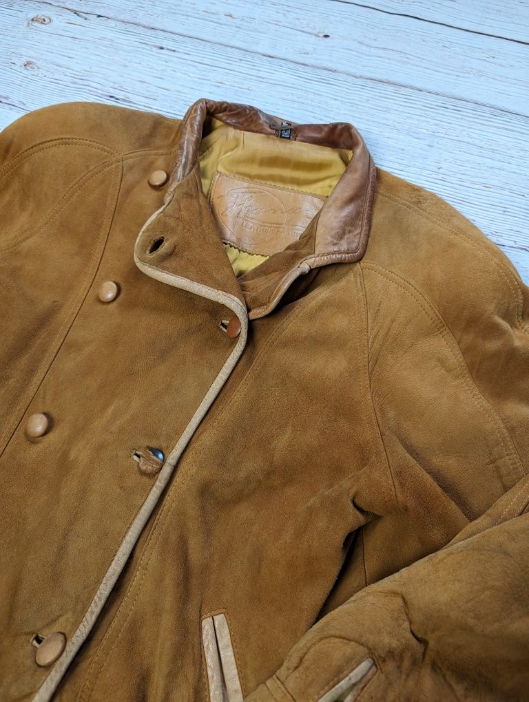 Brązowa zamszowa kurtka skórzana skóra naturalna prawdziwa vintage