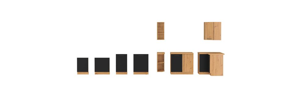 Modułowe meble kuchenne Modena czarny/artisan stwórz własną kuchnię!