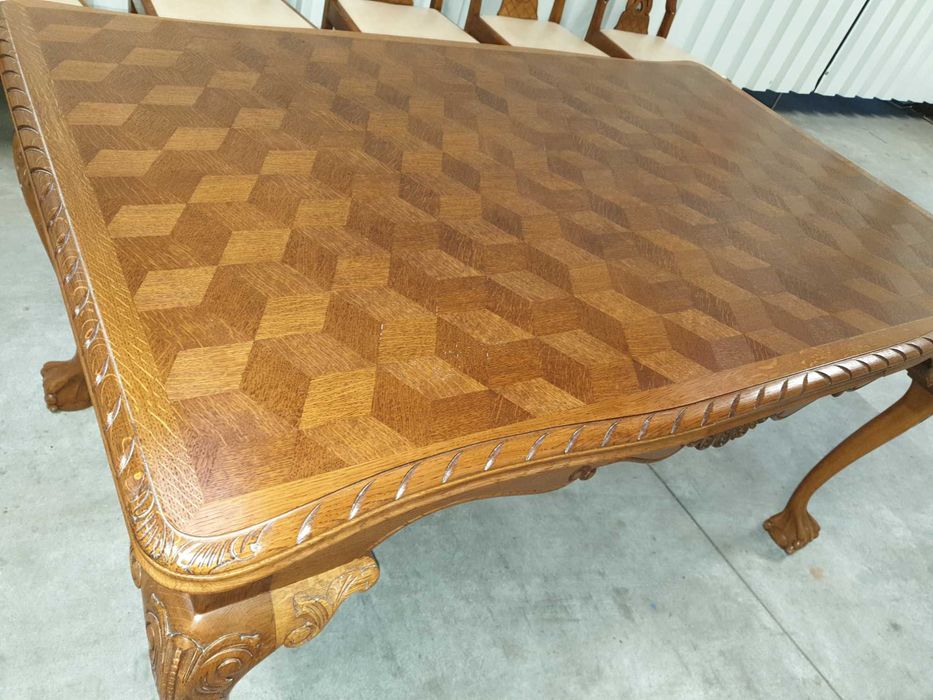 Piękny stół obustronnie rozkładany Chippendale i sześć krzeseł Dostawa