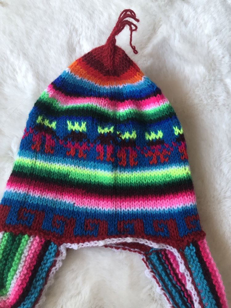 Kolorowa czapka peruwiańska dziecięca Peru hand made