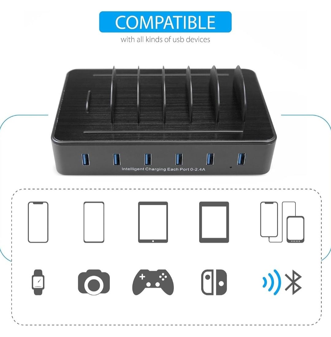 TechDot Stacja ładująca USB do telefonu komórkowego 6 portów