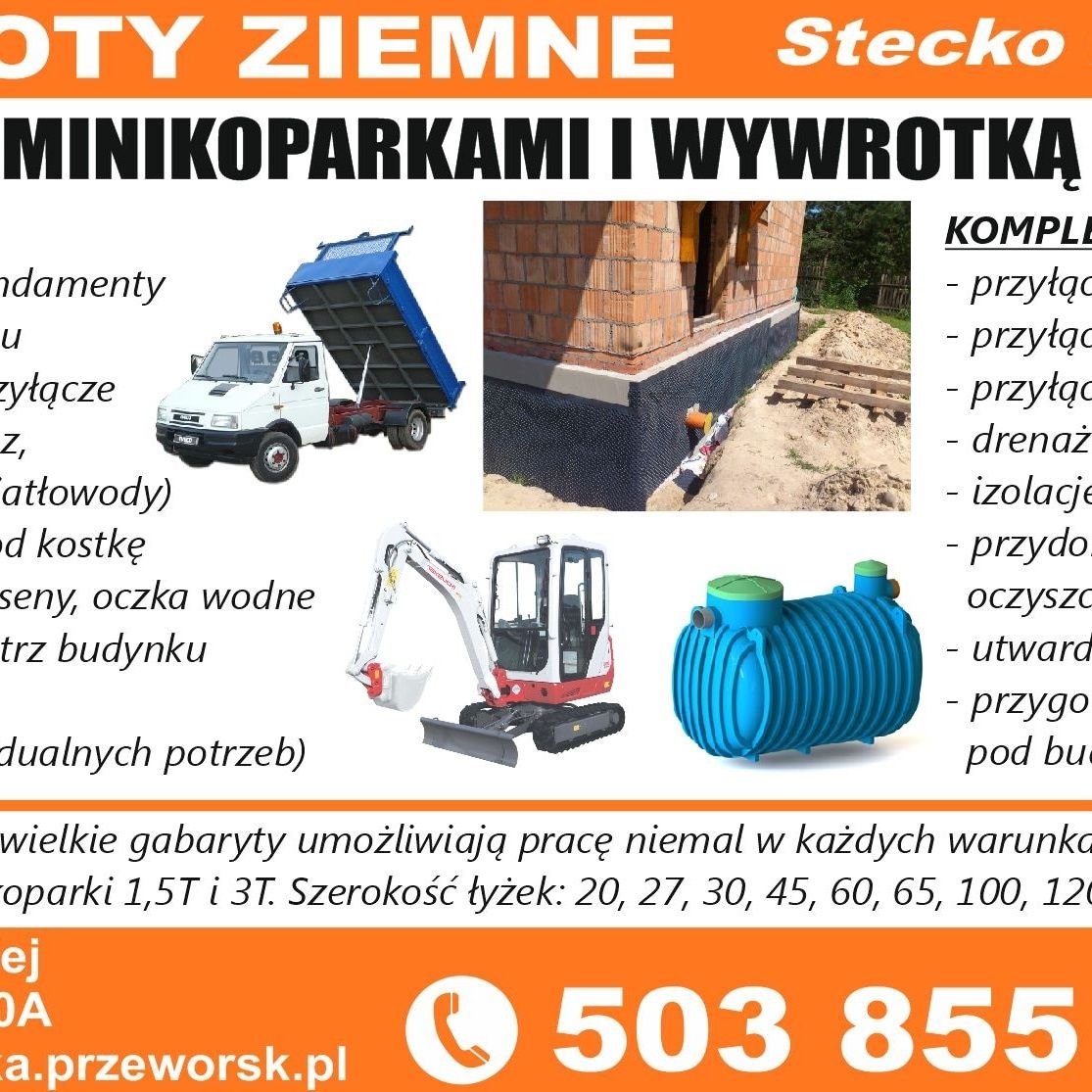 Prace ziemne usługi minikoparka koparka przyłącza izolacje wyburzenia