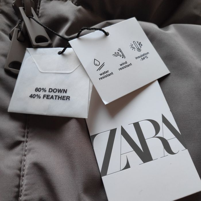 Długi płaszcz puchowy szary norkowy puch naturalny