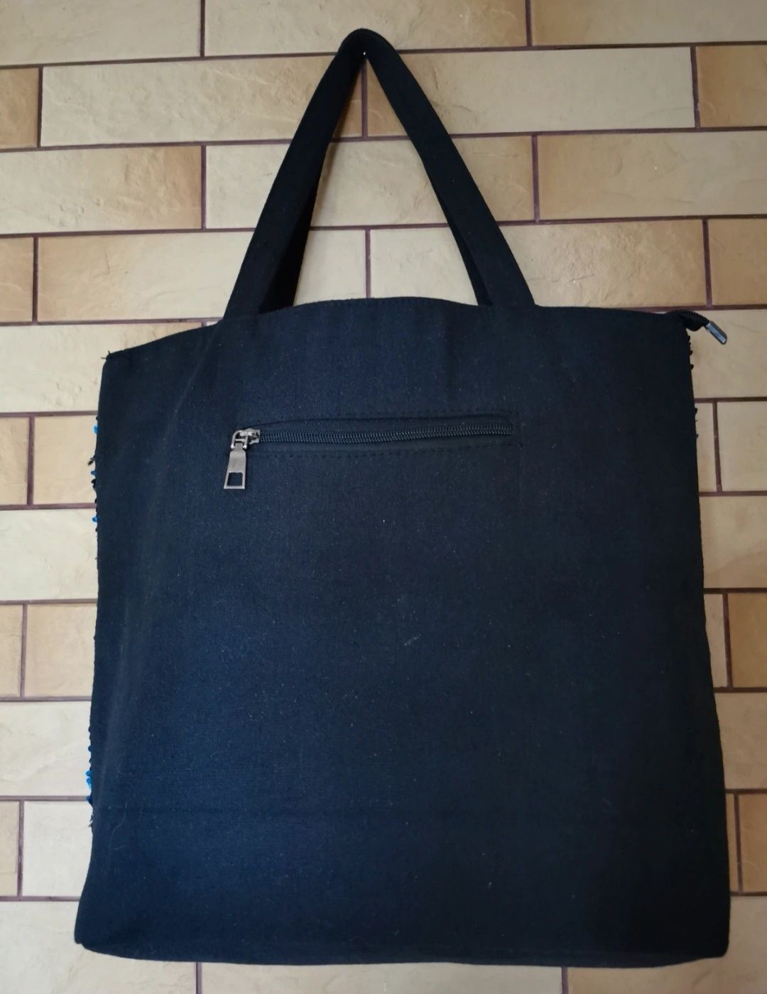 Cekinowa torba shopper srebrna/niebieska