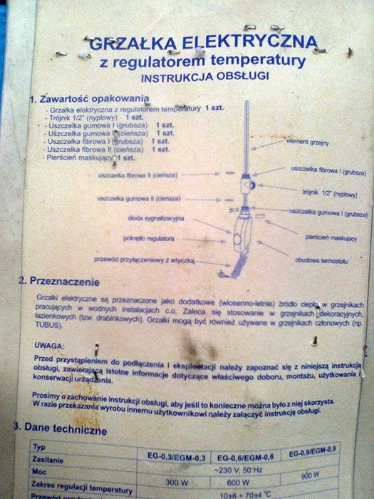 Grzejnik grzałka łazienkowa elektryczna EG z regulatorem temp