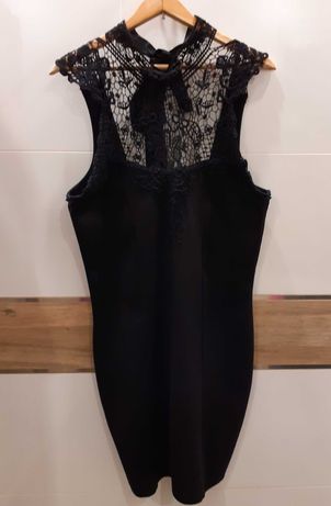 Sukienka czarna mini z koronka wiązana na kokardę rozmiar 40