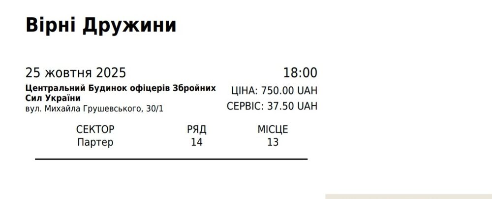 Сьогодні Квиток в театр (квитки). Вірні дружини