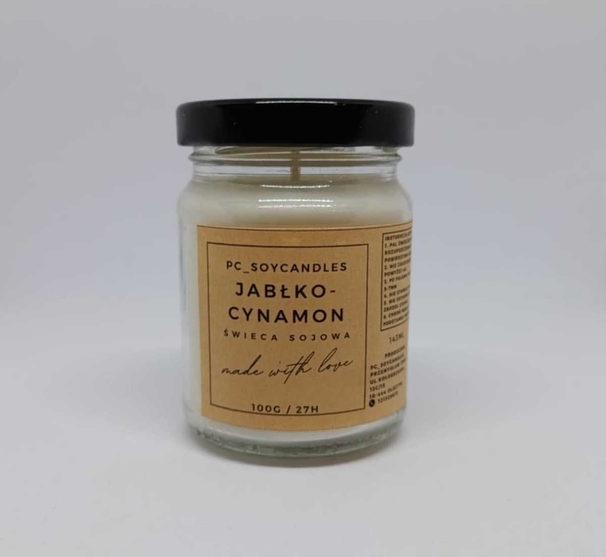 Świeczka Sojowa Zapachowa Jabłko-cynamon 143ml 27h
