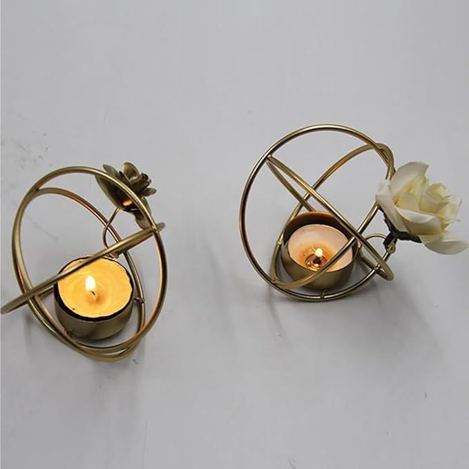 LICHENGTAI Złoty Świecznik w stylu vintage na świeczki tealight 2szt