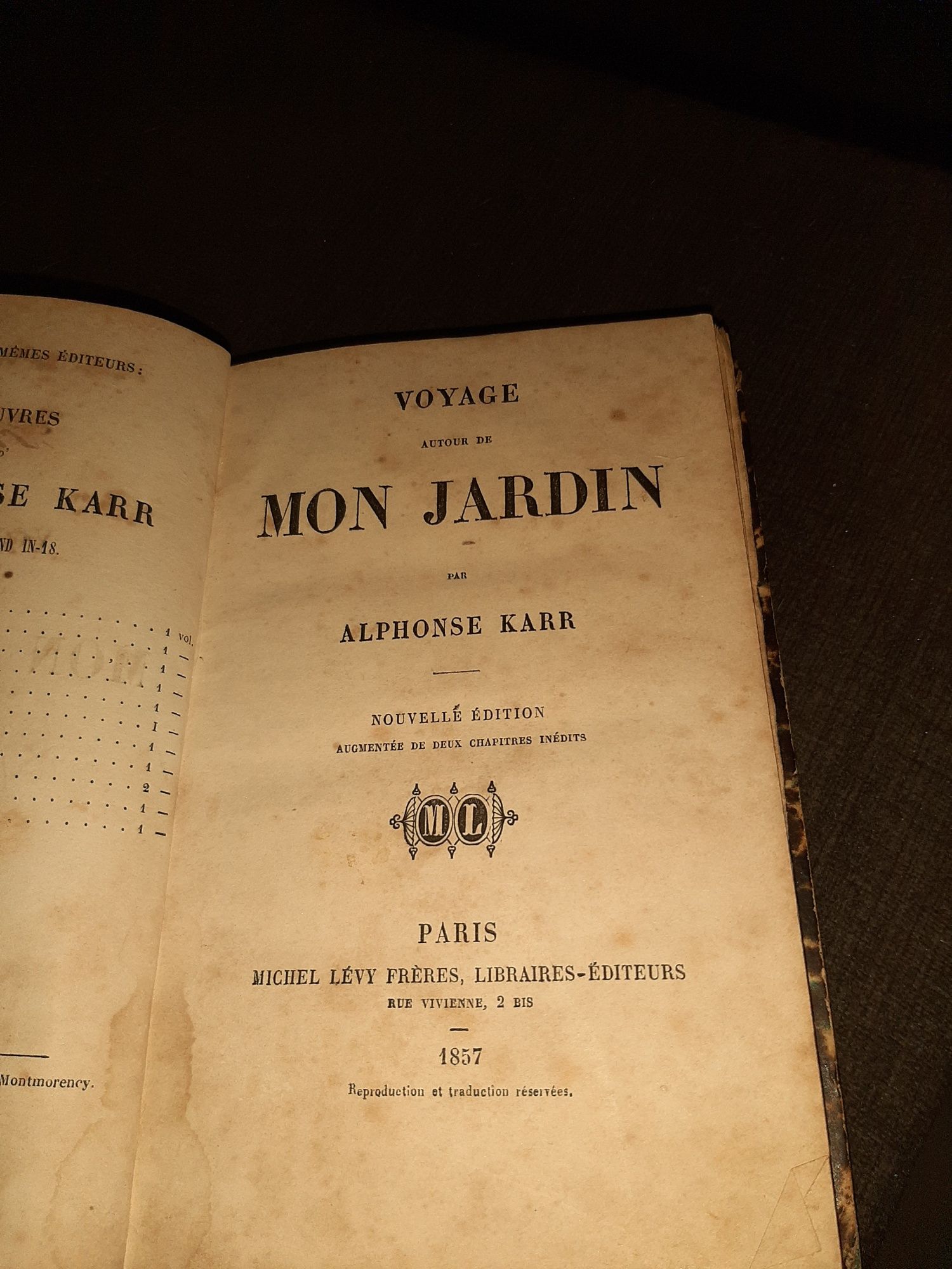 Antigo Livro Mon Jardin de Alphonse Karr