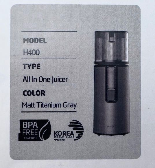 Hurom H400 Matt Titinium Grey, wyciskarka wolnoobrotowa, stan BDB