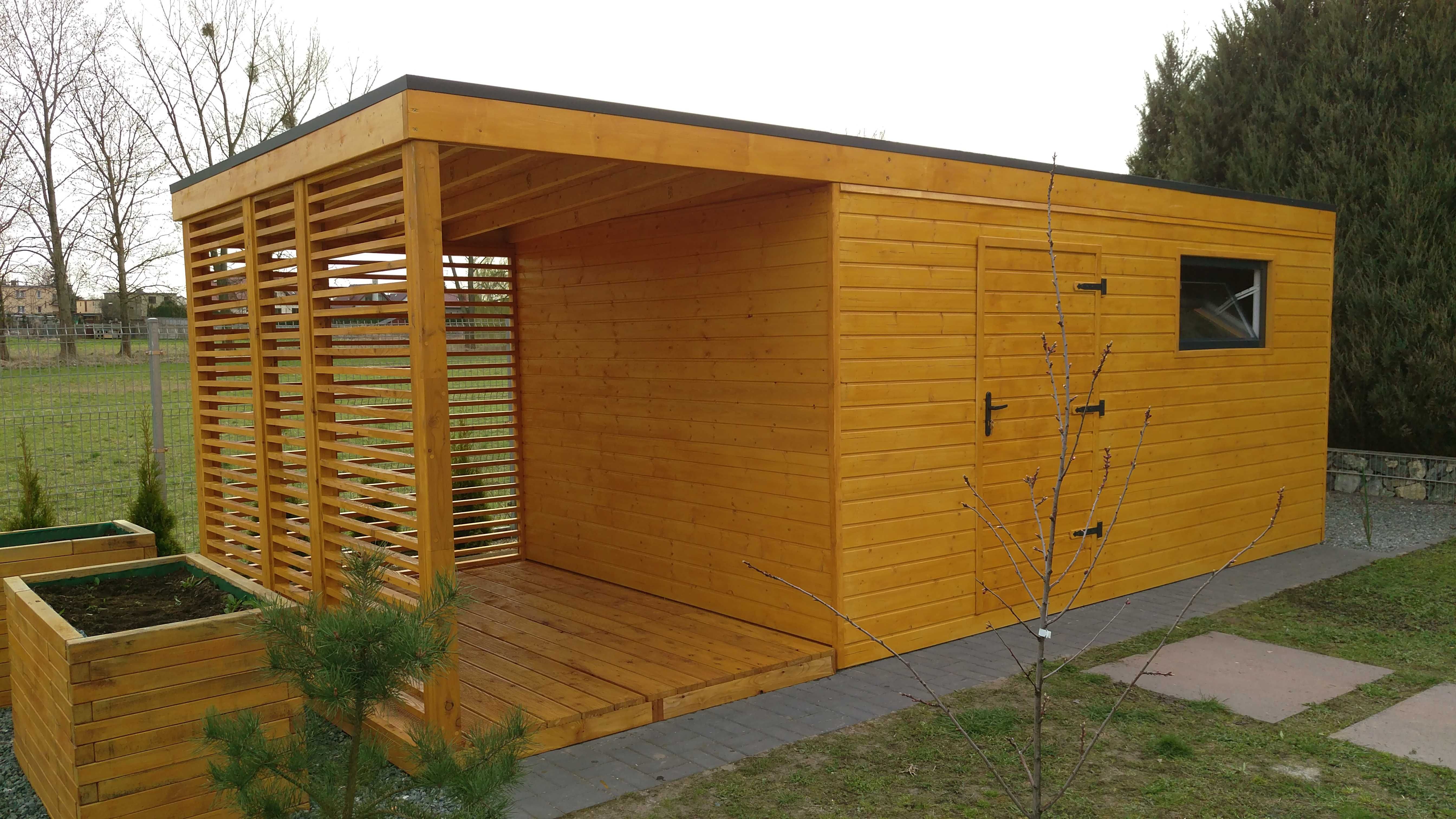 Domek narzędziowy - Alex 7 m x 3 m z drewutnia i podłogą