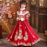 Vestido de menina vermelho para o Ano Novo Chinês, estilo Tang