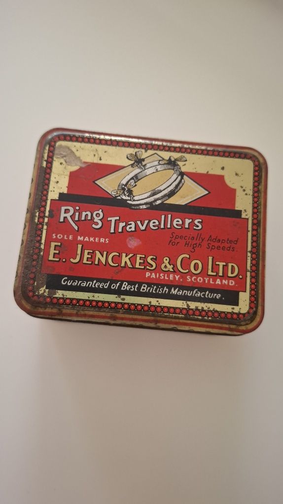 Caixa antiga Ring Travellers E. Jenckes & Co Ltd Escócia