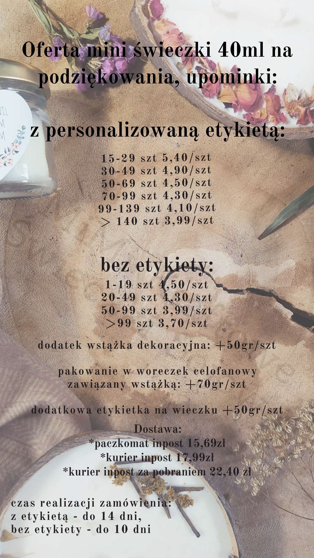 Świeczki upominki podziekowanie personalizowane dowolna grafika wesele