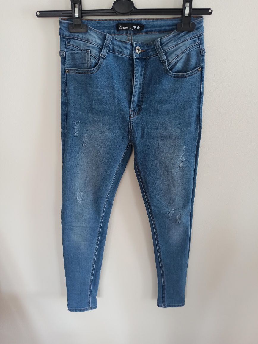 Spodnie jeansy Denim Life M/38 skinny rurki wysoki stan elastan elasty