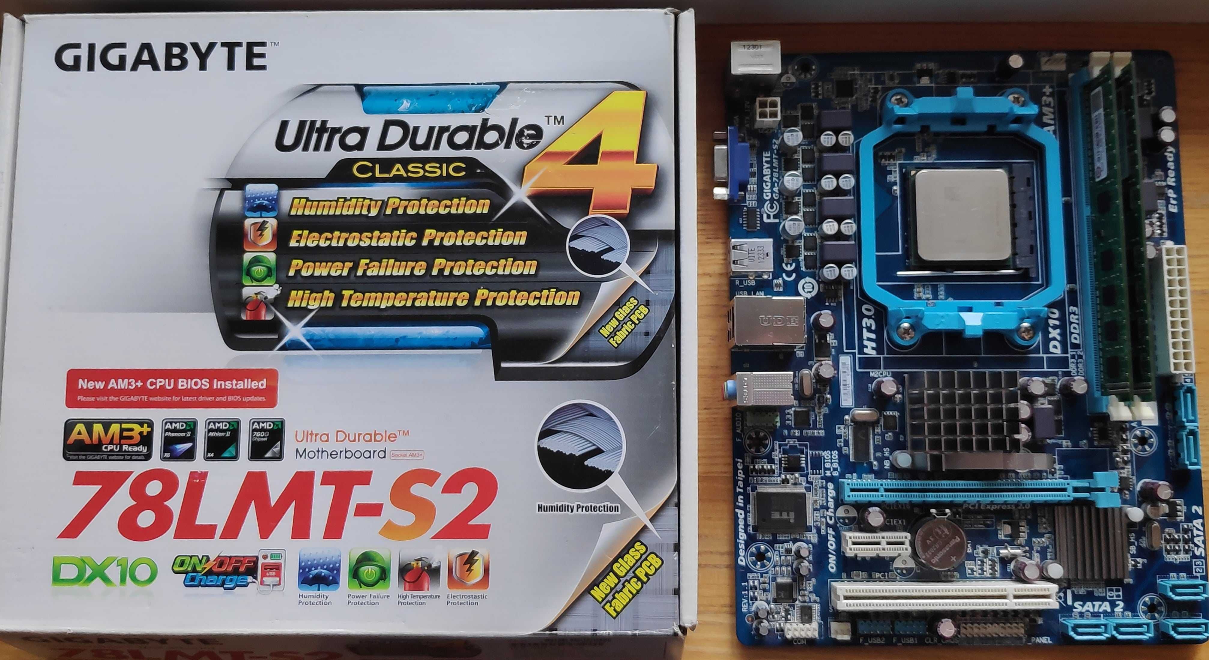 Материнская плата AM3+ Gigabyte 78LMT-S2 + Процессор 4 ядра + ОЗУ 4Gb