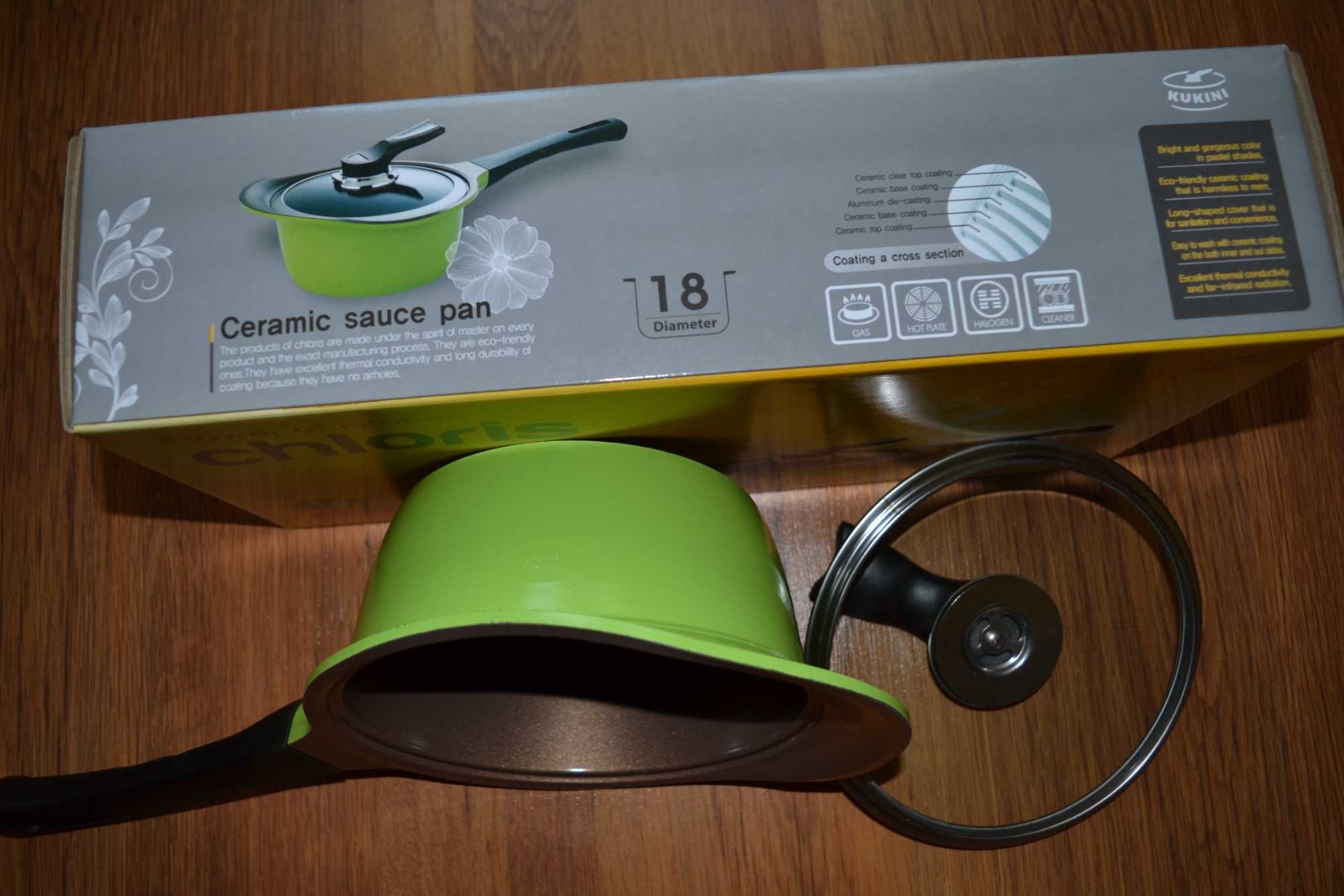 KOMPLET Designerski CERAMICZNY pokrywka PATENTOWA rondel GRATIS garnek