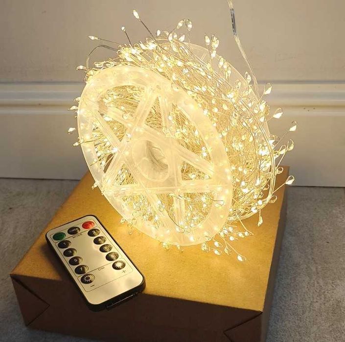 Lampki choinkowe LED ryż 18m 900 LED, ciepła biel drucik + wtyczka