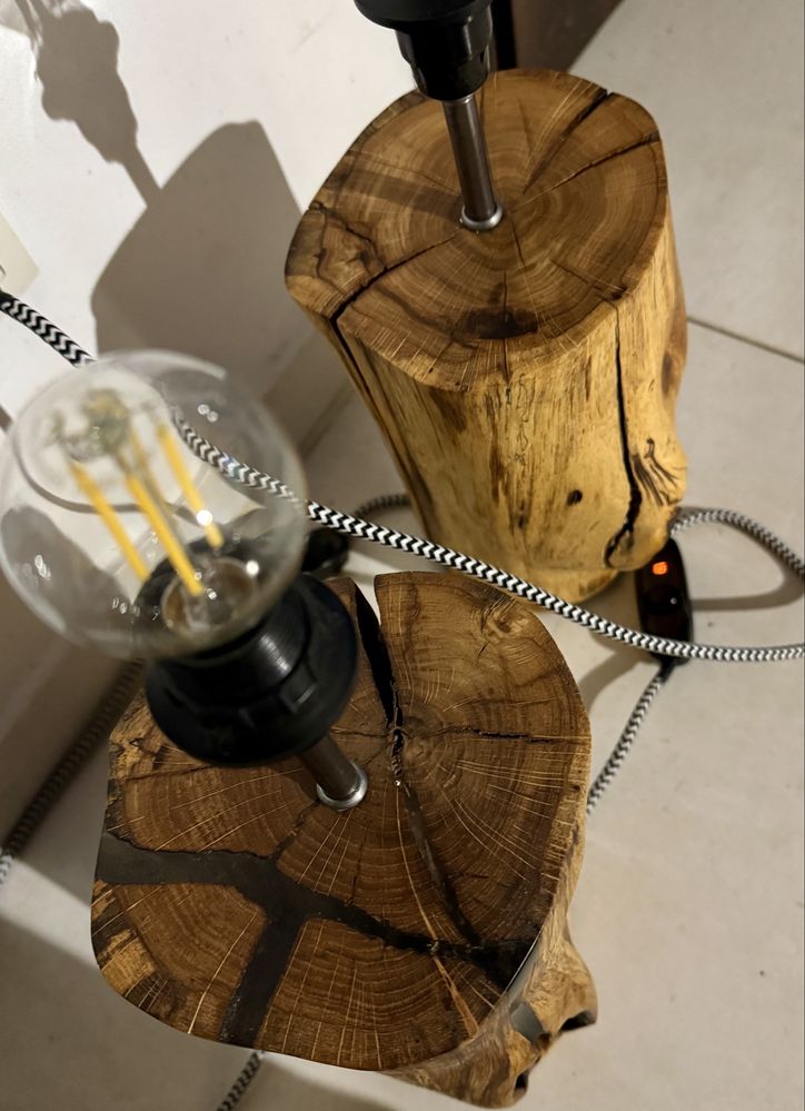 Lampki rustykalne stołowe handmade dębowe drewno naturalne