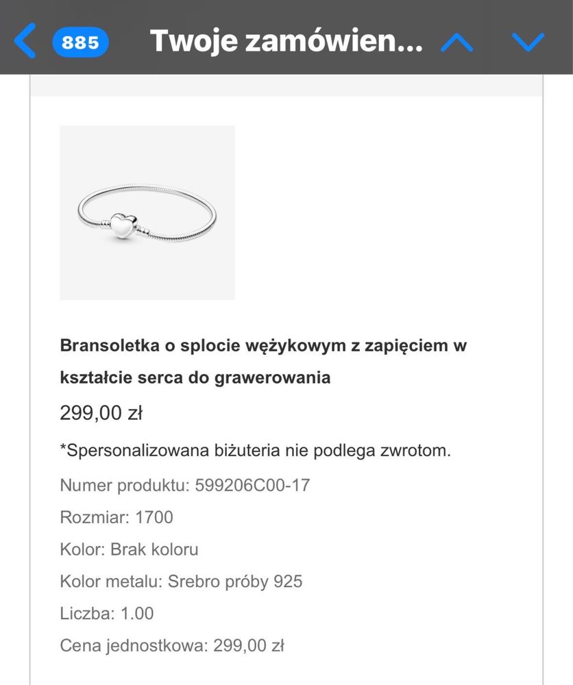 Bransoletka Pandora oryginalna 17 cm srebrna