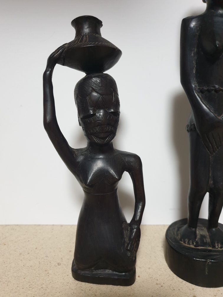 Lote de 3 antigas esculturas africanas em madeira exótica