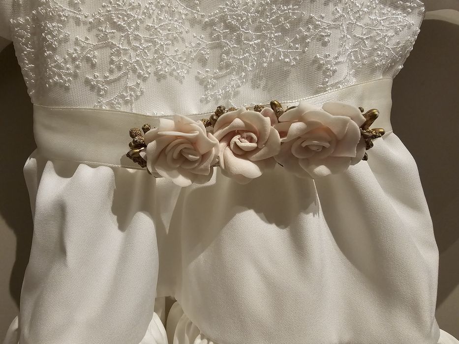 Sukienka na chrzest Milulove rozmiar 62 Zestaw opaska pasek buciki