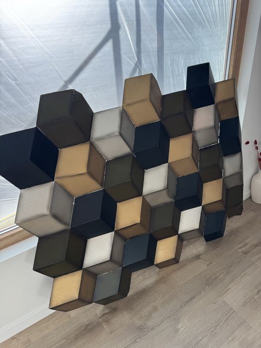 Quadro Area 3d latao preto/dourado/cinza