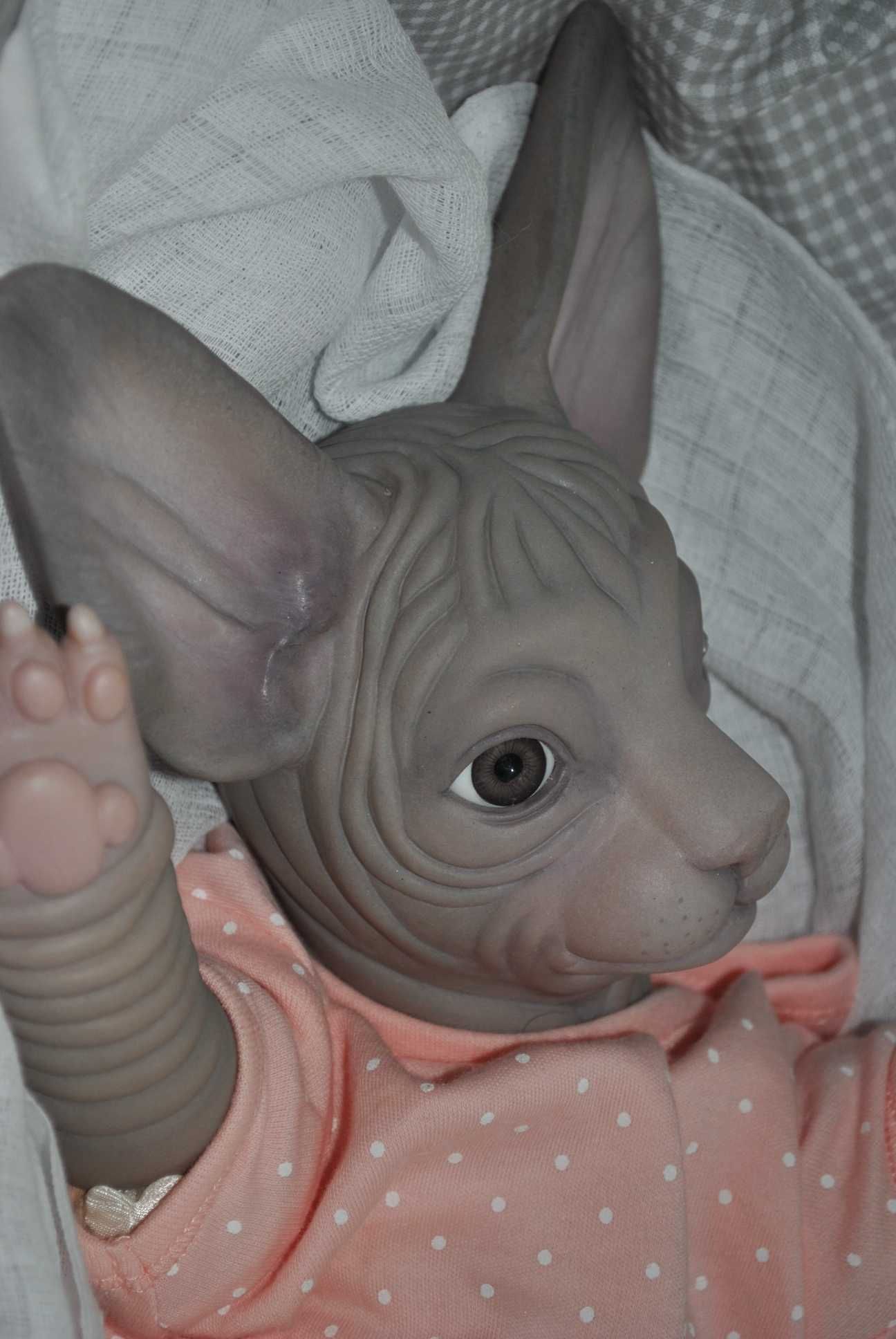 kot srebrny sfinx sphinx lalka reborn ręcznie wykonana gotowa