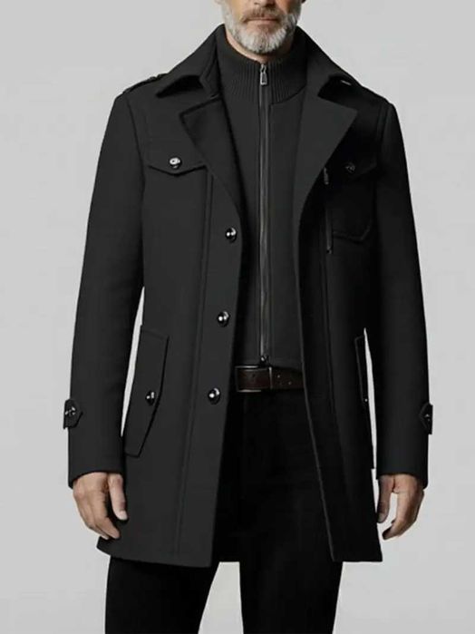 Пальто кашемірове з подвійним коміром чоловіче Куртка чоловіча