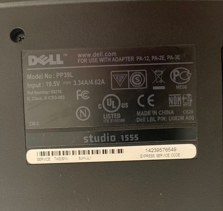 Ноутбук DELL PP39L Studio 1555