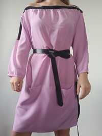 Piękna różowa tunika bluzka sukienka z zamkami 100% jedwab Sonia Rykie