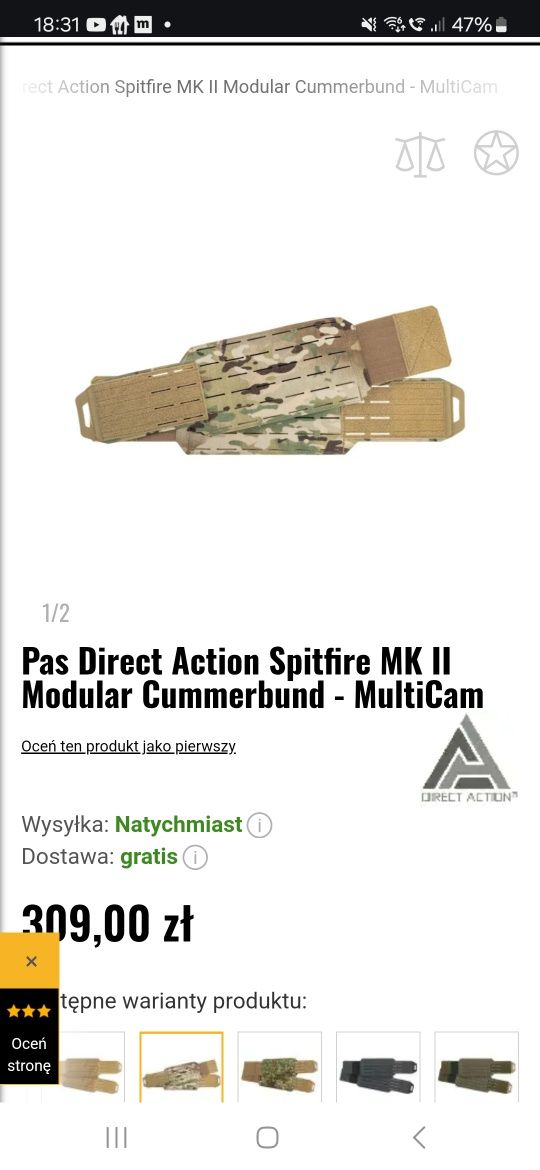 Cummerbundy boki pas direct action spitfire multicam