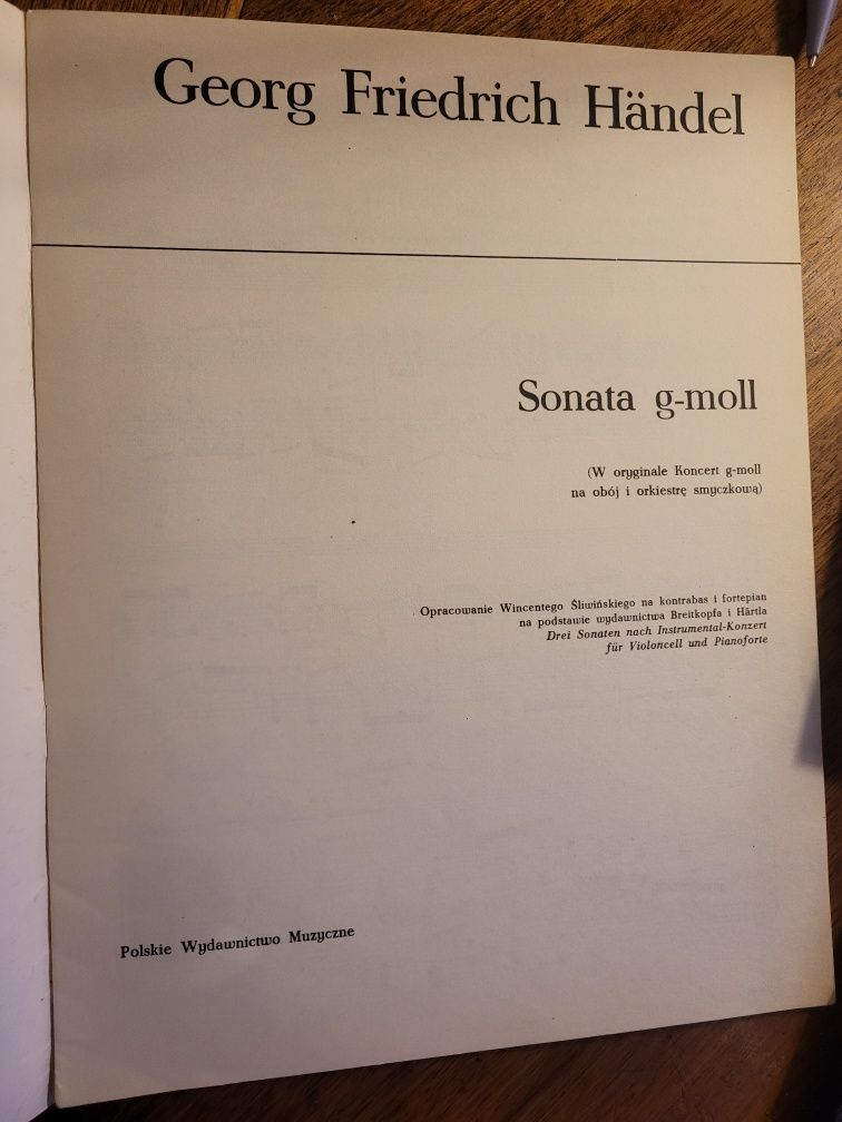 Nuty G.F.Händel Sonata g-moll /na kontrabas i fortepian/ 1969 PWM