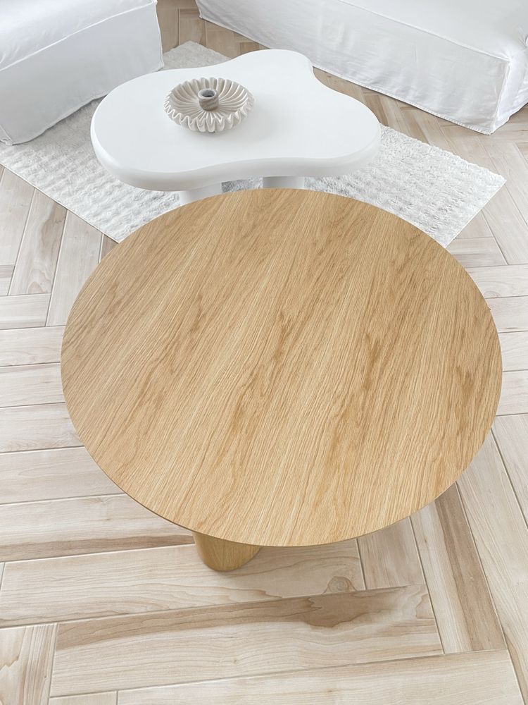 Okrągły stolik kawowy ława 100cm nowoczesny design jasny dąb