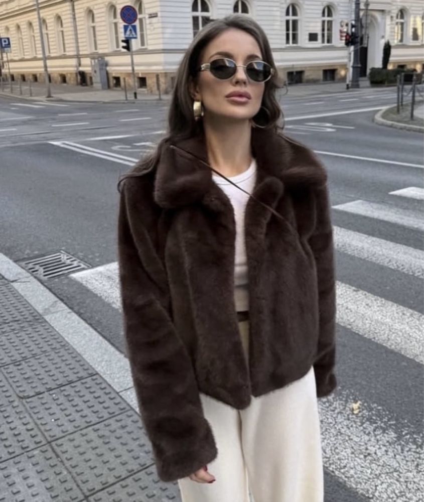 Шубка зара zara шуба коричнева куртка мєхова