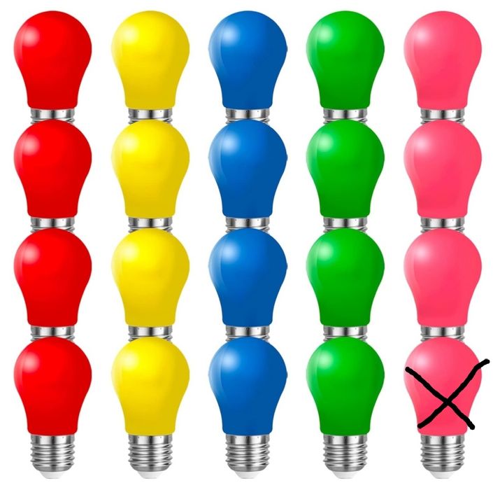 Kolorowe żarówki LED, E27, 3W, zestaw 19 sztuk, 5 kolorów