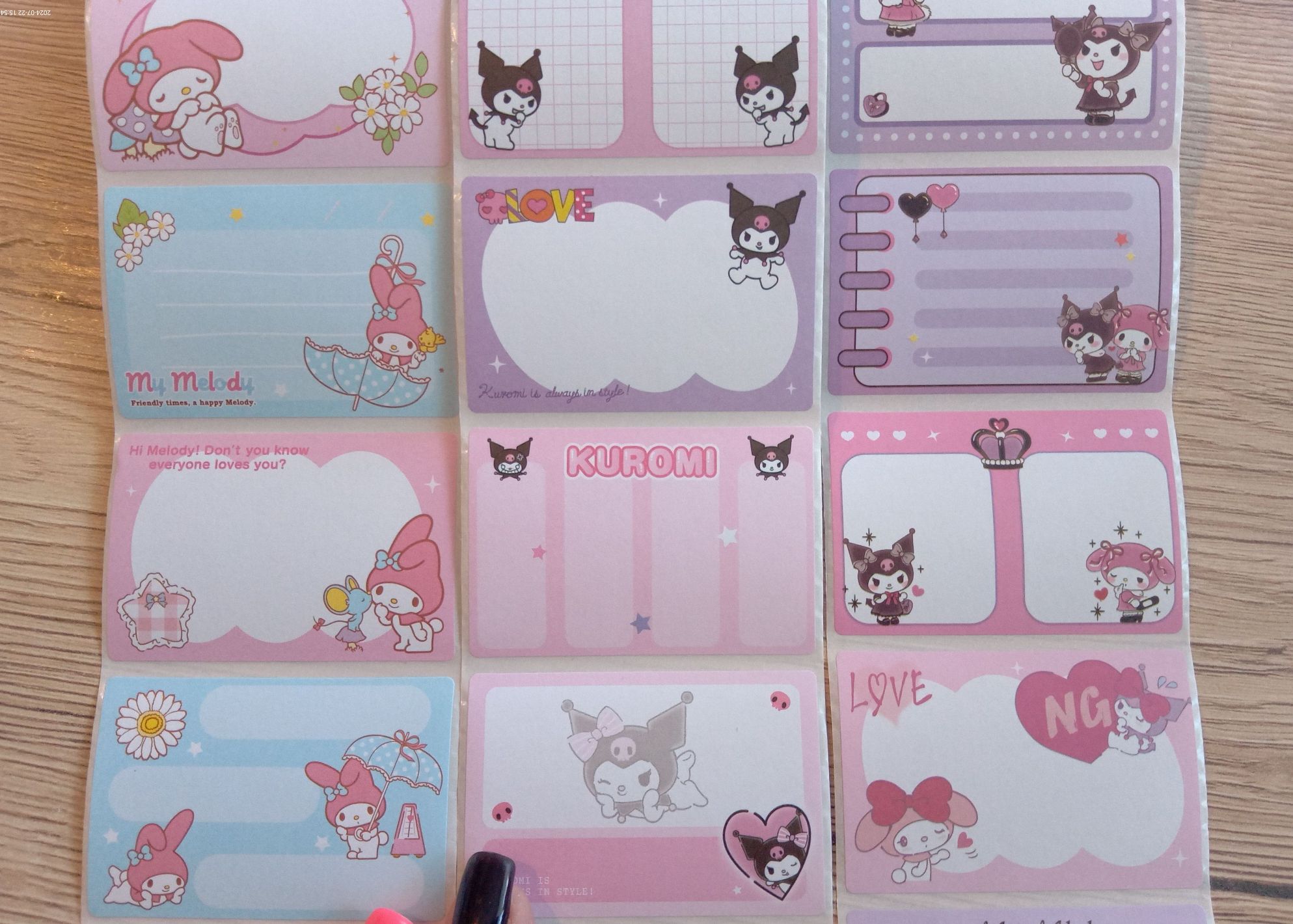 24 naklejki na zeszyt książkę my melody kuromi