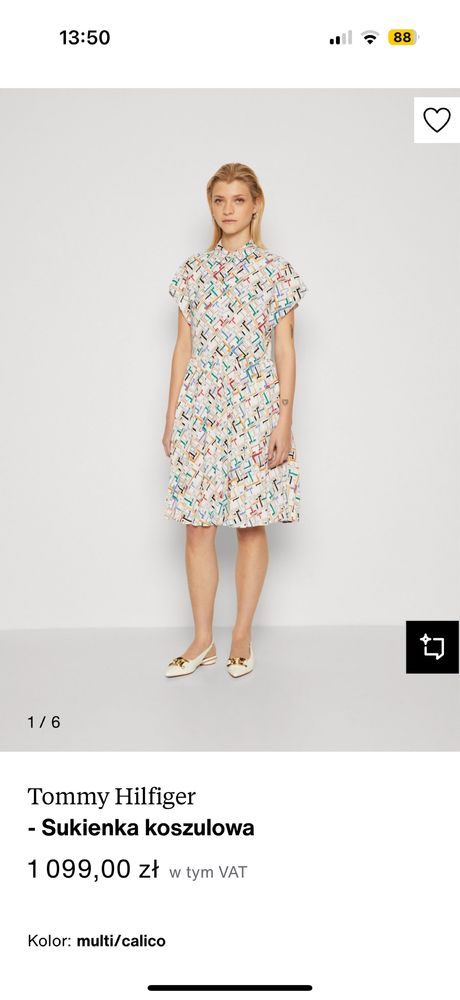 Sukienka koszulowa midi z kołnierzykiem logowana Tommy Hilfiger